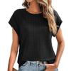 Ladies Summer Short Sleeve O Neck Solid Color Jacquard Plaid Pullover T Shirt Top