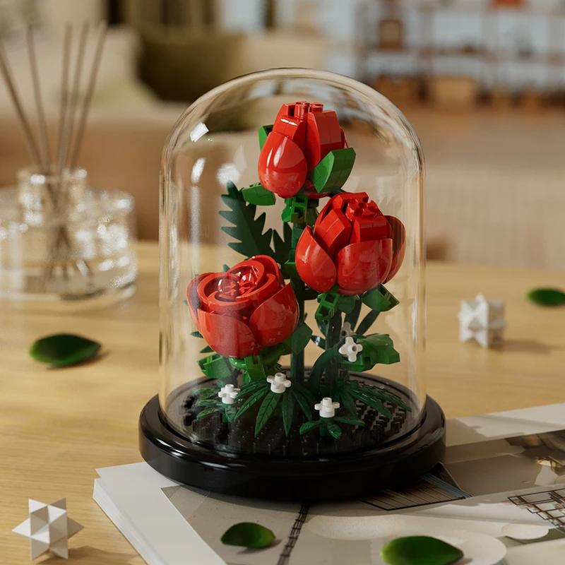 Micro Flower Bouquet Bonsai Building Block Artificial Plastic Plant Dust Cover Micro Model Home Decoration Toy Kid Birthday Gift