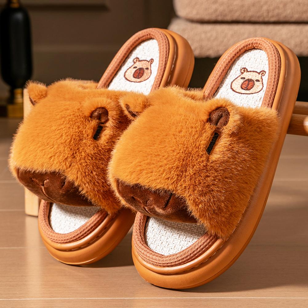 

Пушистые тапочки женские капибара подошва ЭВА теплые домашние тапочки из пены с памятью зимние уютные на платформе 36-37 оранжевый