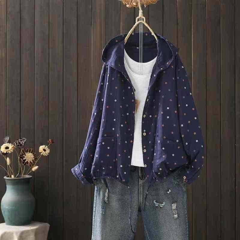 Cardigan con cappuccio e bottoni a pois stampati primaverili da donna