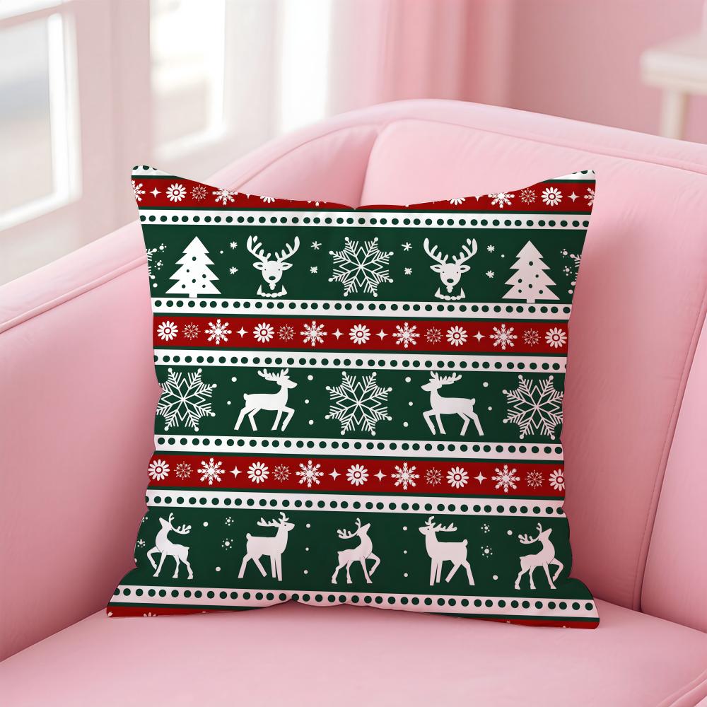 Cchristmas Illustration Cushion Cover Pillowcase Short Plush Invisible Zipper Room Sofa Cushion Cover