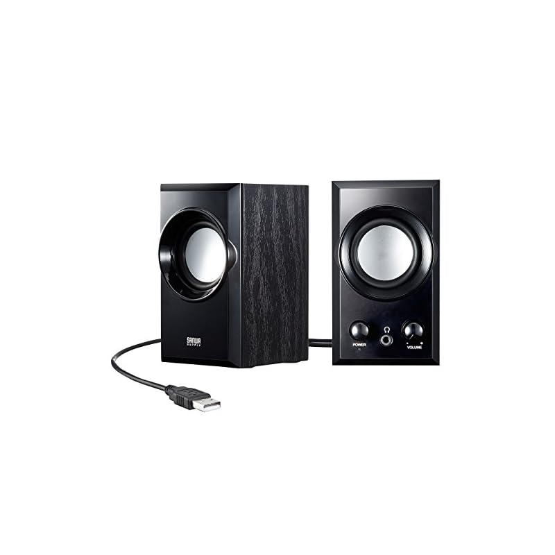 Sanwa Supply USB Speaker with Wooden Cabinet and Passive Radiator, Black MM-SPU7BK