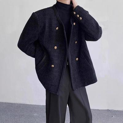 Americká Retro Pánska Krátka Čierna Vlnená Bunda - Unisex, Trendy, High-End Štýl