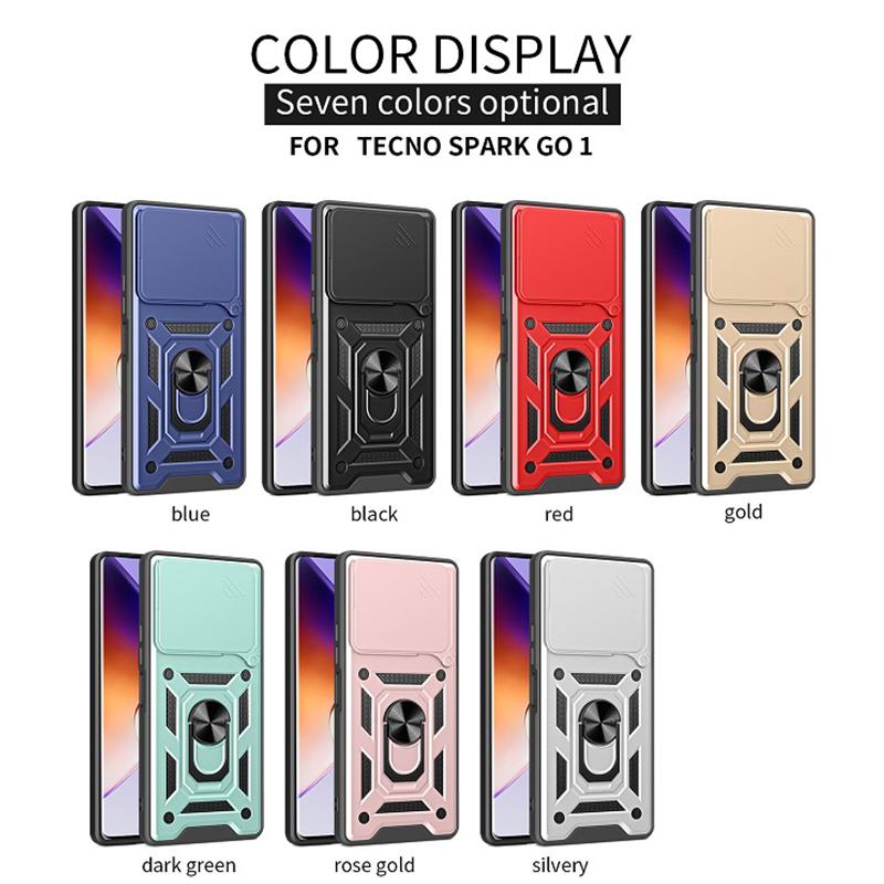 Luxury Slide Camera Lens Case For Tecno Spark Go 1/ Pop 9 4G Shockproof Bumper Cover vehicle-mounted Magnetic Kickstand Cover