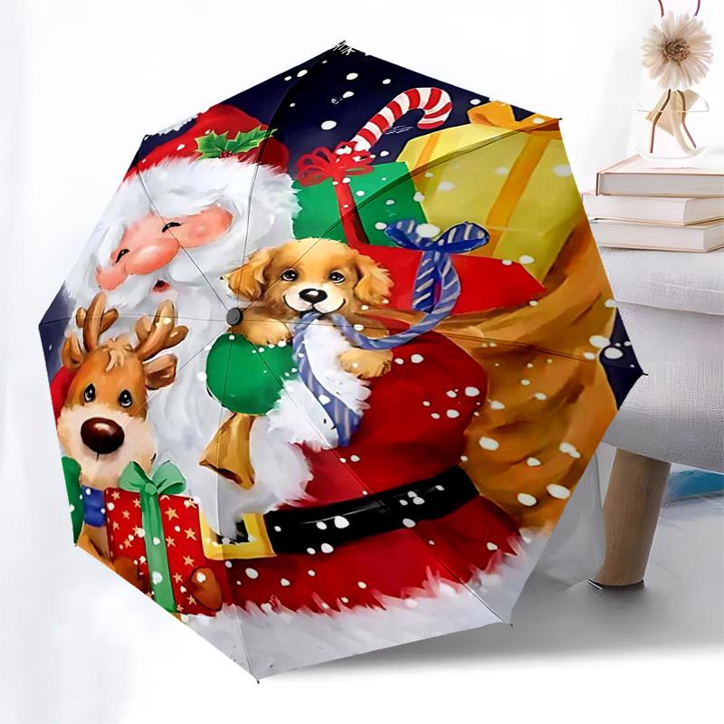 

1pc Christmas Santa Claus Reindeer Dog Automatic Folding Umbrella, Portable 3-Fold Design with 8-Rib Iron Frame, Outdoor for Fans, Travelers, Daily Us