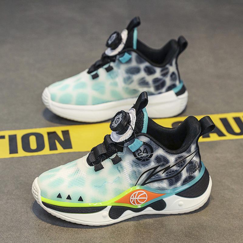 Boys basketball shoes children's mesh breathable sports shoes 2025 autumn new student travel shoes medium and older children's wave shoes