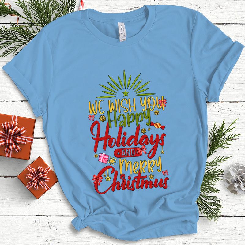 Baumwolle Damen Oberteil Weihnachten Kokette Schleife Bedruckt High Street Trendy Mode Pullover T-Shirts Damen