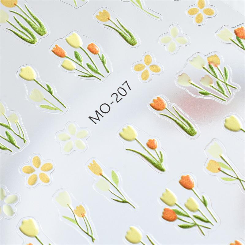 5D Blumen Nageltattoos Tulpen Design Frühling Blumige Blätter Selbstklebende Nagelaufkleber Kleine Frische Blumen Slider Maniküre Dekor