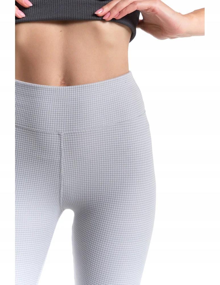 Women's High Waist Ribbed Leggings Fashionable Sporty MORAJ L/XL GREY