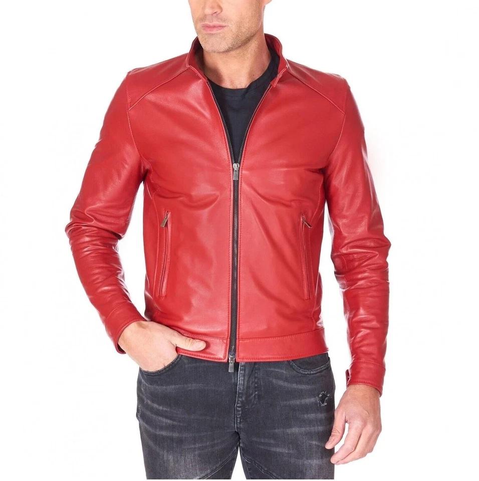 Red Jacket Men's Stylish Leather Fashionable Casual Handmade Lambskin Genuine Motorcycle Fit