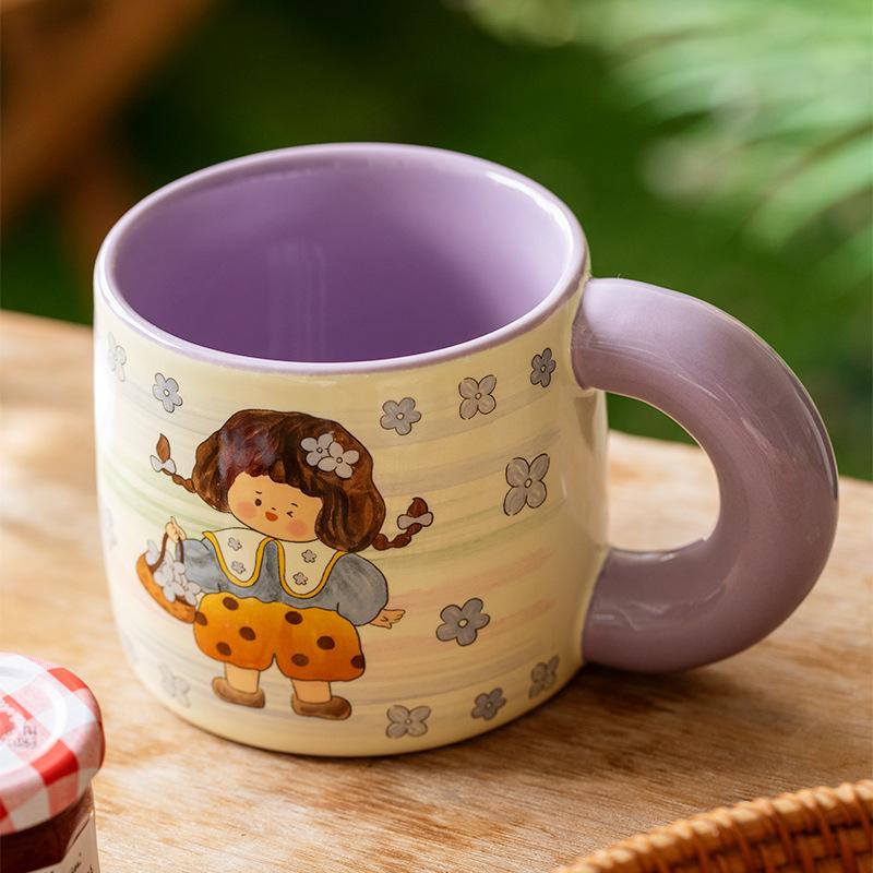 Retro Style Girl Pastoral Style Ceramic Mug Best Friend Drinking Water Breakfast Cup Creative Girl Activity Souvenir