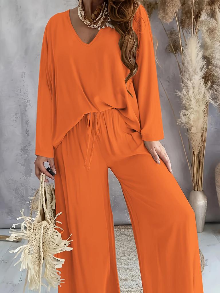 Women's Fashion 2025 V-Neck Loose Casual Two-Piece Set In Ice Silk