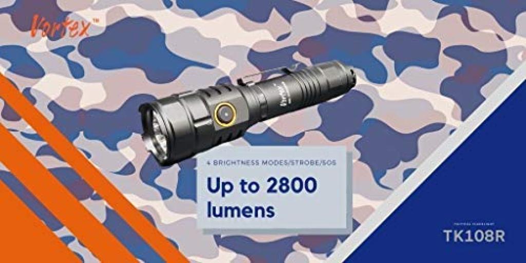 Vortex TK108R Taktisk Uppladdningsbar Mini USB Ficklampa med Max 2800 Dubbel Typ III Nivå och Momentanbrytare Hög-Ljusstyrka, Hög-Effekt LED,