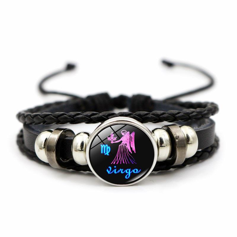 12 Constellations Charm Bracelet Men Women Fashion Multilayer Weave Leather Bracelet Birthday Gifts