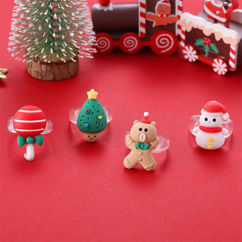 Vánoční kreslený prsten s medvědem, zvonkem a sobem - Slavnostní a módní