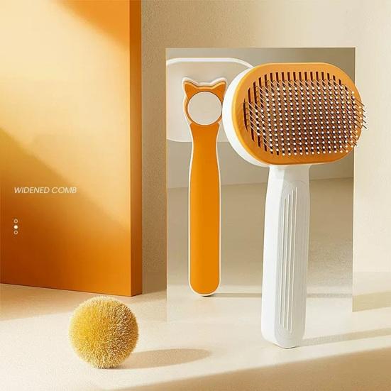 Pet Grooming Comb Self-Cleaning Dog Shedding Brush Angled Stainless Steel Teeth Massage Comb