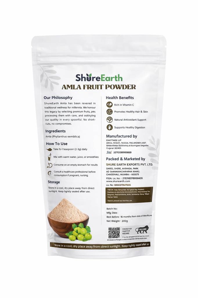 ShureEarth Amla Fruit Powder 200g | 100% Natural Indian Gooseberry Powder | Rich in Vitamin C | For Immunity, Hair & Skin | FSSAI Certified | No