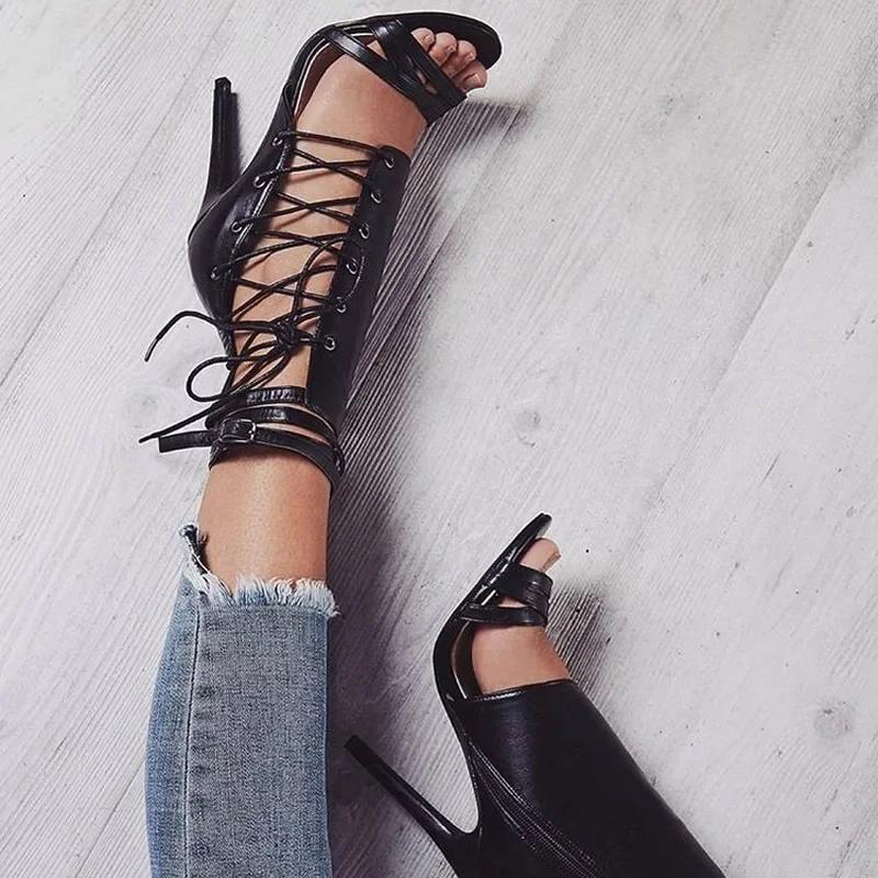Summer Gladiator Heel Sandals for Women Fashion Open Toe Lace-Up Stilettos Elegant Ladies Side Zipper Wedding Party Shoes