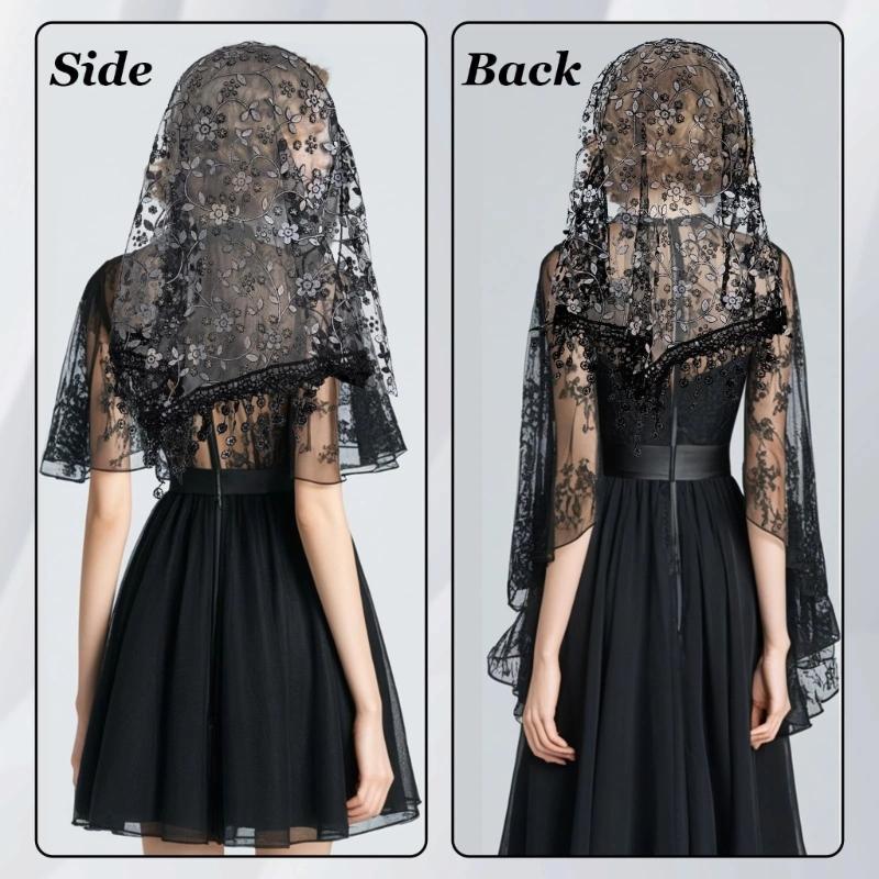Latin Veils Head Scarf for Church Attendance Mantilla Veils Lace Head Covering Flower Veils for Travel and Worship Service