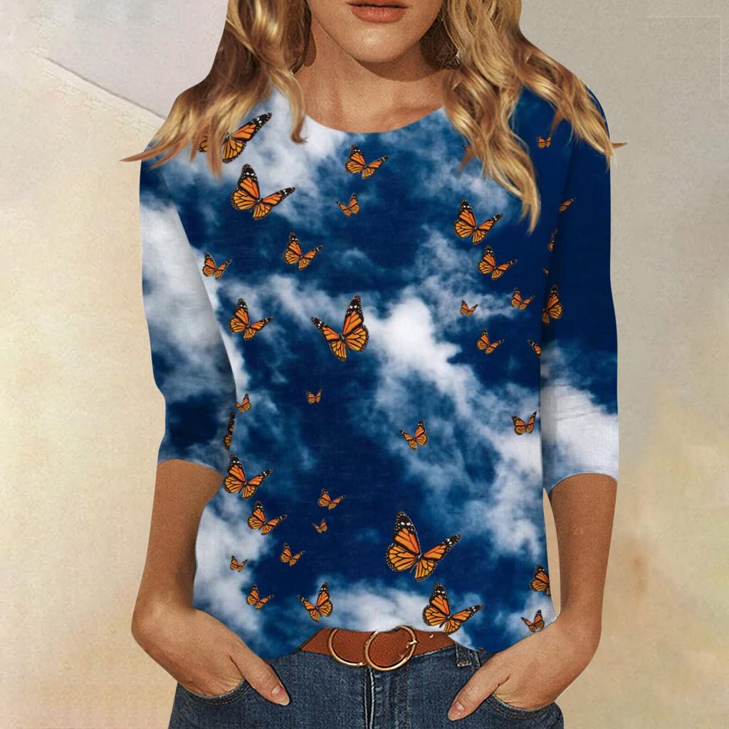 Vår och Höst Rundhals Blommönster 3D Kreativ Personlig Färgglad Tryckt Topp Trendig Casual Långärmad Dam T-shirts