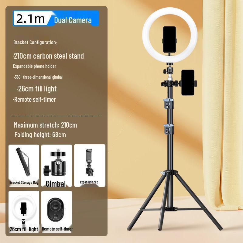 Dual Phone & DSLR Live Streaming Tripod with Multi-Camera Mount, Selfie Light, and Fill Lighting for Photography & Streaming