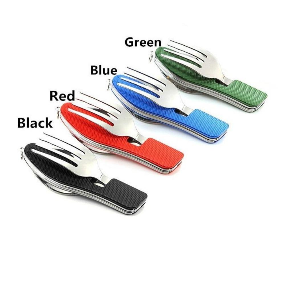 1PC Multifunction Outdoor Tableware Camping Stainless Steel Folding Pocket Kits