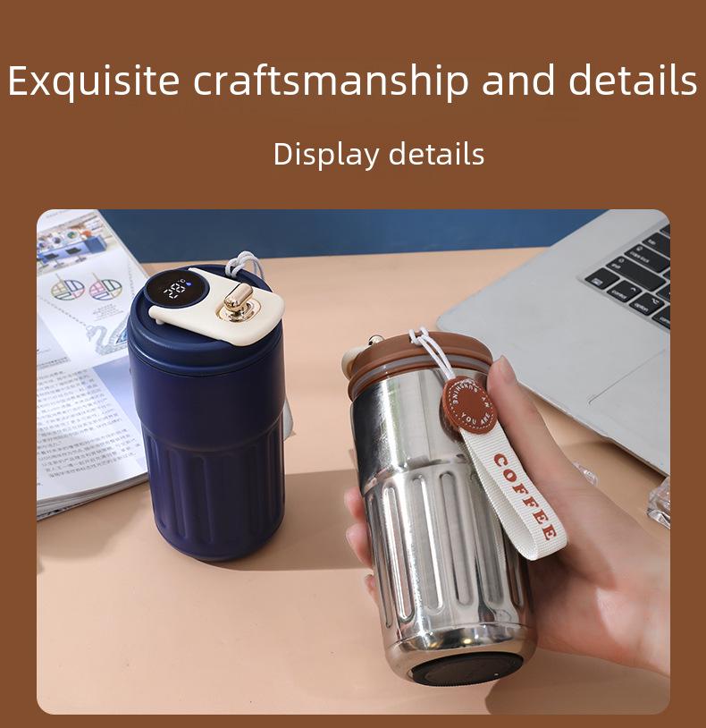 Portable Cute Thermos Cup with Smart Temperature Display – 316 Stainless Steel Travel Mug with Carrying Rope