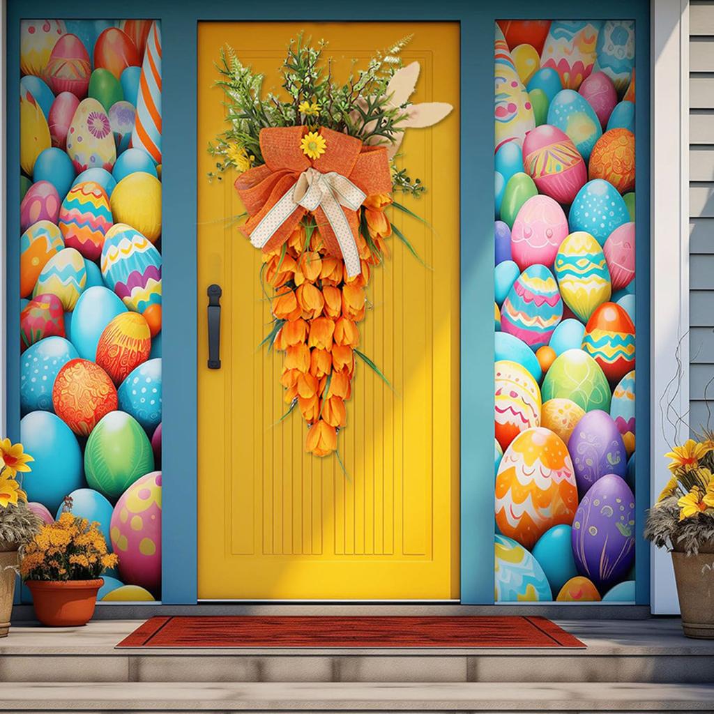 Easter Wall Hanging Bunny Wreath, Artificial Green Plant Decoration For Front Door Home Wreath Hanging