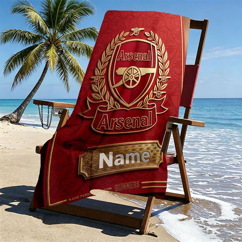 Custom Name Personalized Arsenal F.C Print Beach Towel, for Trip Camping Beach Party Home Decor, Birthday Gift for Family & Friends