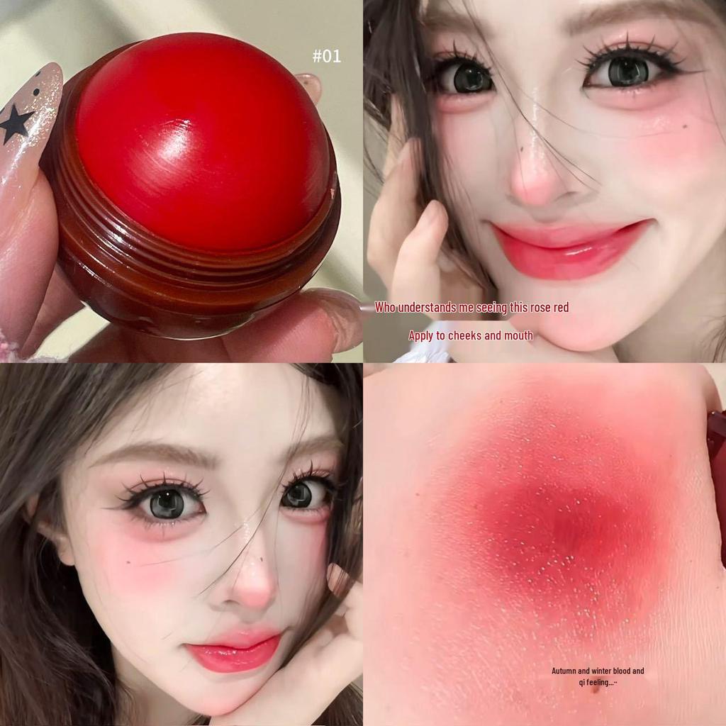 Peach Velvet Cream Blush: 3D Highlight, Natural Reddish Tone, Long-lasting Dewy Finish for Autumn/Winter