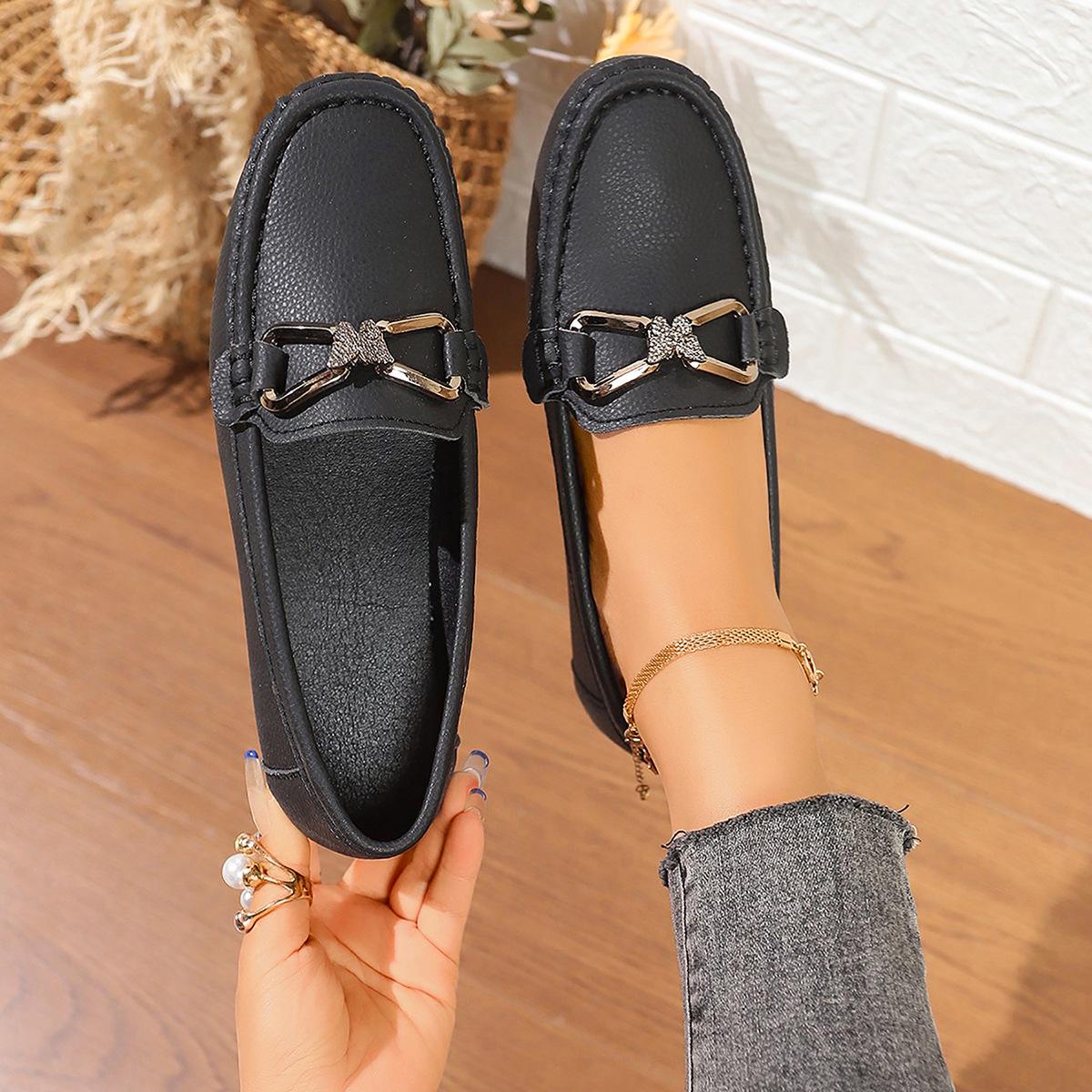 

Women s Plus Size Casual Spring 2025 Soft Sole Loafers - Metal Detail, Flat Bottom, Lazy Bean Style 37