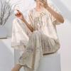 Short-sleeve Chinese-style Cotton Silk Pajamas for Women, Spring/summer Thin New Chinese Style Loose Bow Loungewear Set, Suitable for Outdoor Wear