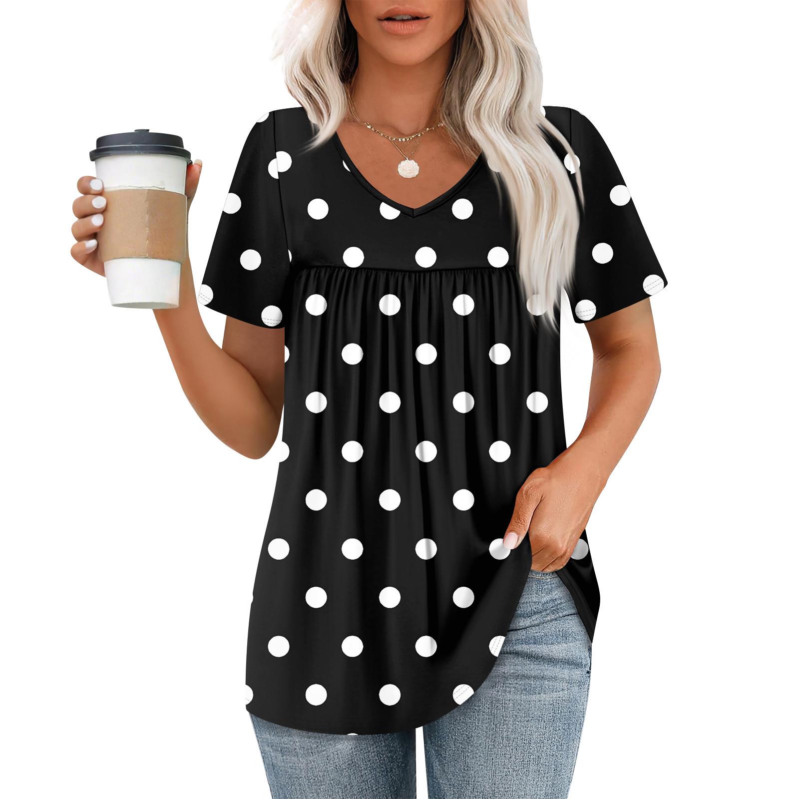 

Women s Casual V-Neck Short Sleeve Chest Ruffle Printed Top XL чорний