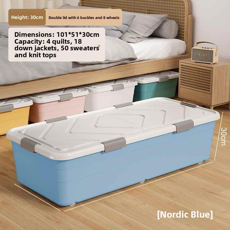 Underbed Storage Box Flat Plastic Drawer Style Shoes Clothes Toys Organizer Box with Wheels Underbed Storage Container