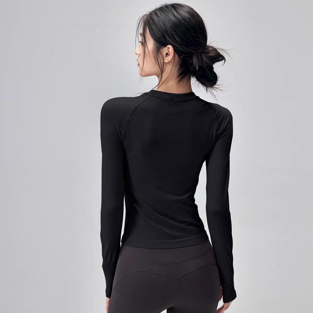 Dámský podzimní/zimní top s kulatým výstřihem, vysokou elasticitou, zeštíhlujícím střihem, dlouhým rukávem, rychleschnoucí, na jógu a fitness