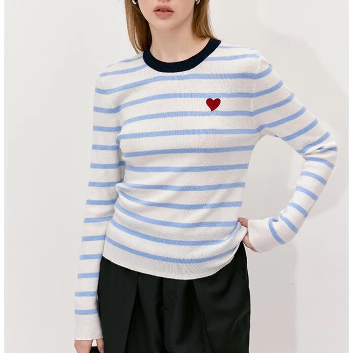 

Женский французский повседневный свитер с вышивкой сердечек и цветными блоками, с круглым вырезом, с длинным рукавом – Осень/Зима 2024 One Size [Anti-Pilling Fabric]