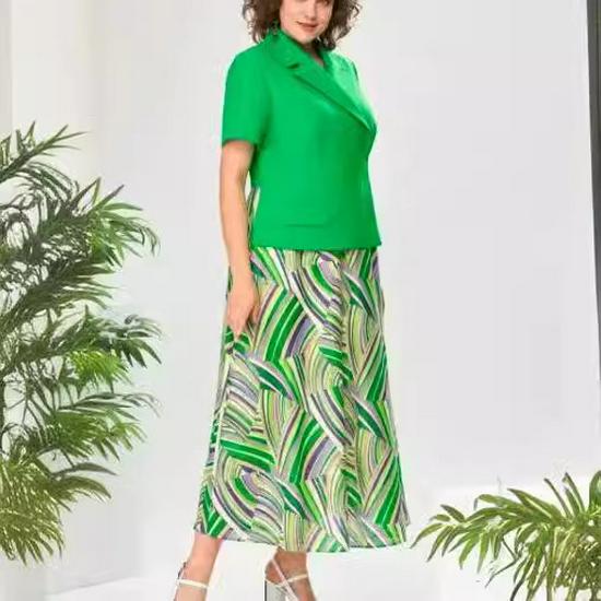 Women's 2024 Summer Green Short-Sleeved French-Spliced Dress
