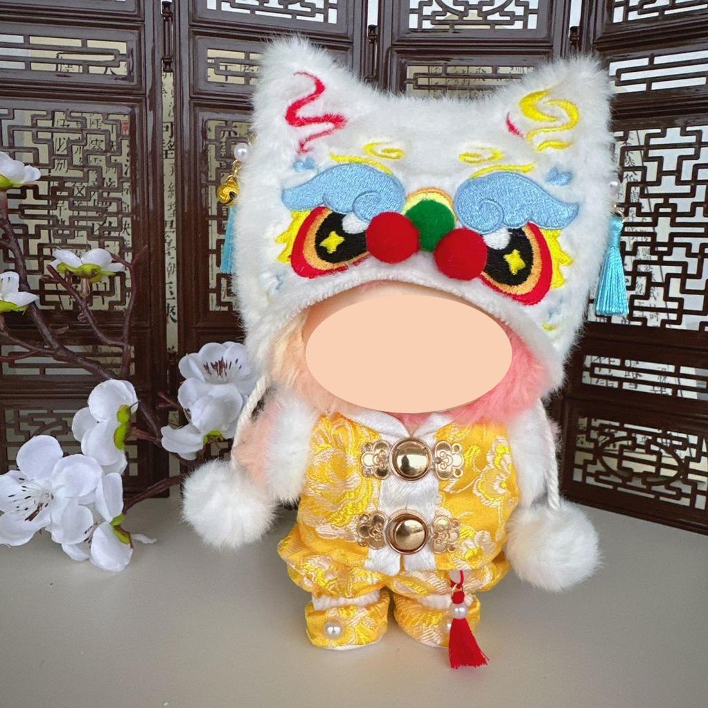 New Year Outfit For For 1517Cm Labubu Doll Clothes Chinese Spring Festival Lion Head Costume Tang Suit Vest Doll Accessories