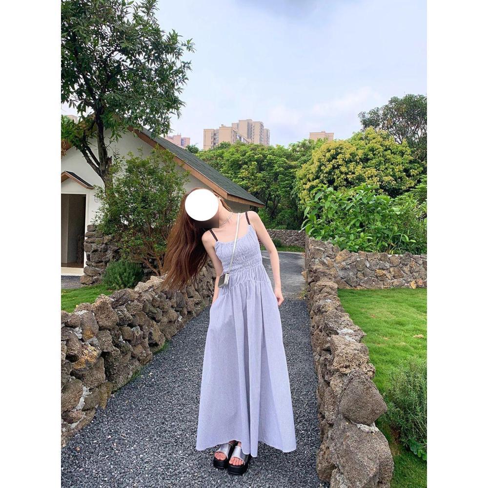 

Платье из легкой ткани, высокий текстурный полосатый узор, летний дизайн, повседневный сарафан, стройнящая фея, длинная юбка XL- (recommended 110-60kg)