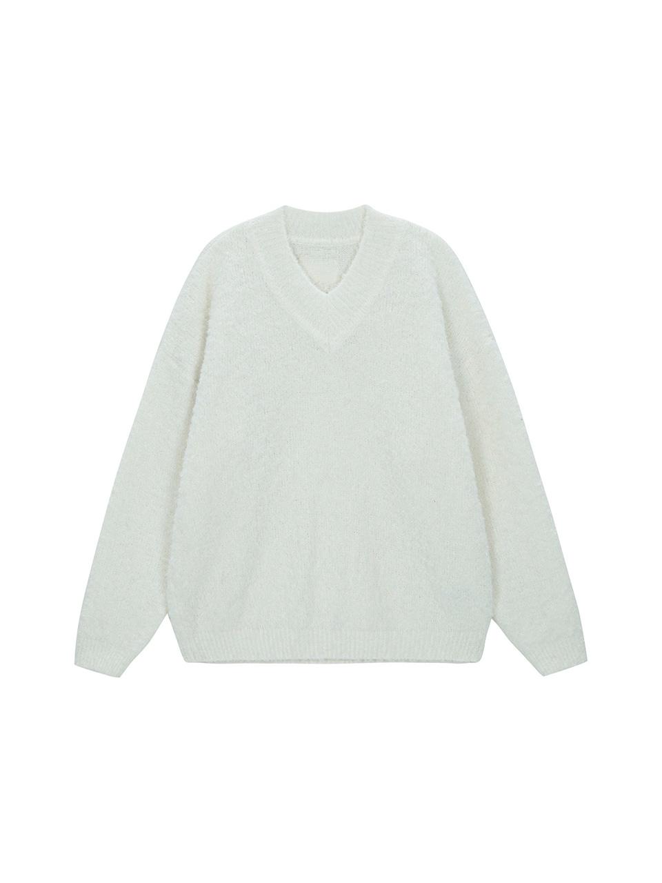 Salad Basket Wool Boucle V-Neck Pullover - White