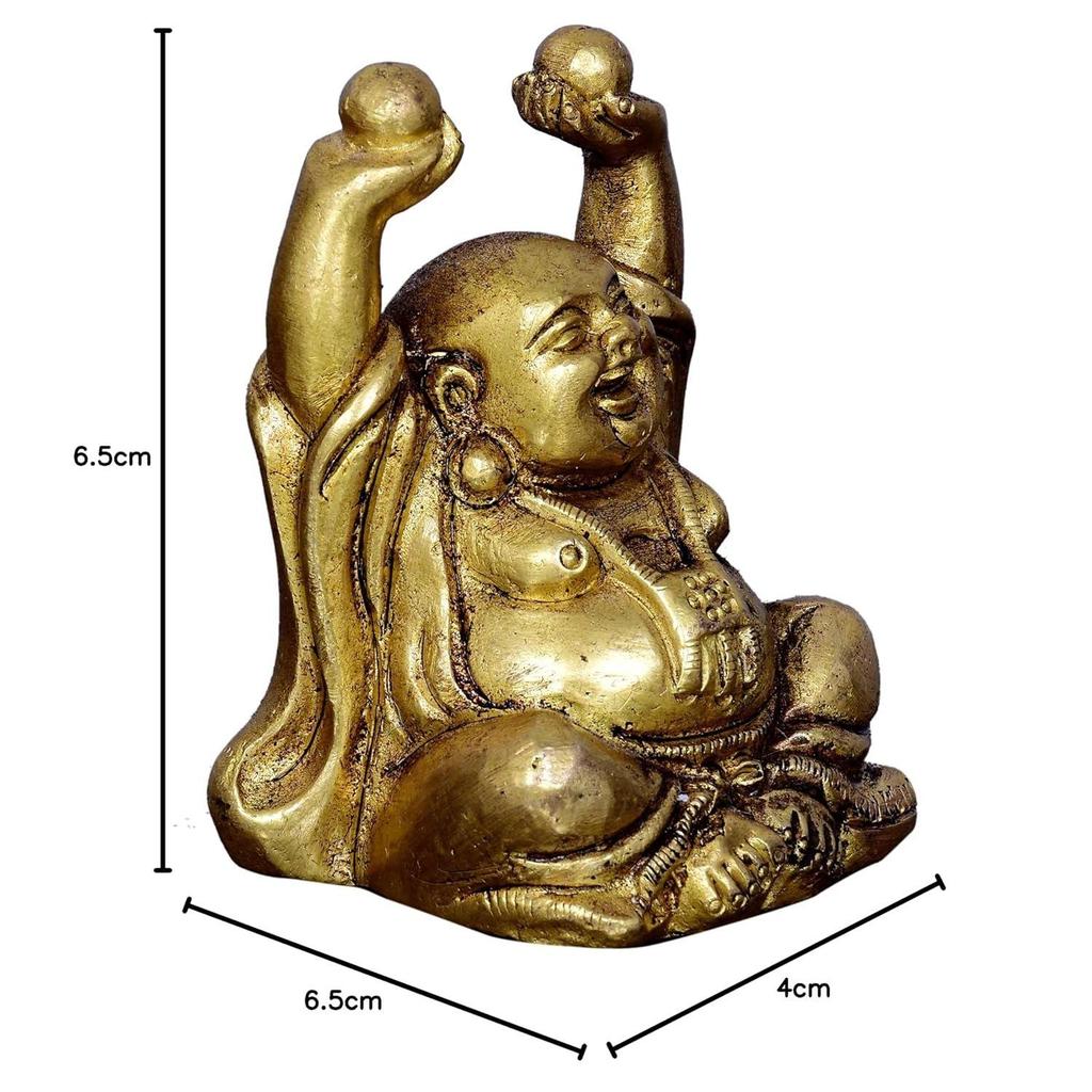 Vintage Lachende Buddha Statue aus massivem Messingmetall: Bote des Wissens und des Reichtums - Als Heimdeko-Prunkstück für Feng-Shui verwenden, Goldene Oberfläche