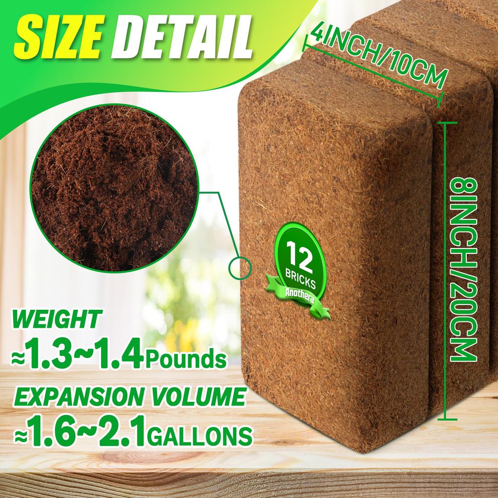 6 Stück Kokosziegel für Pflanzen - Premium 100% Bio-Torfmoos, Fasrige Kokosnussschale zum Pflanzen, Gärtnern