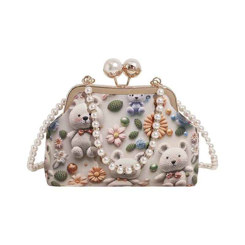 

Cute Beaded Clip Chain Crossbody Bag Korean Fashionable Shell High-end Dinner Handbag білий