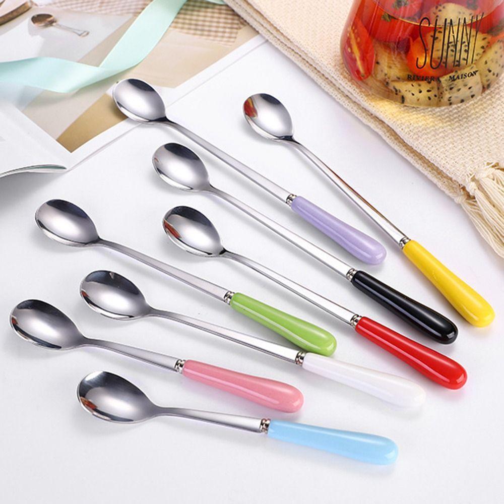 Dessert Espresso Ceramic Handle Stainless Steel Teaspoon Stirrer Coffee Spoons Stirring Tool