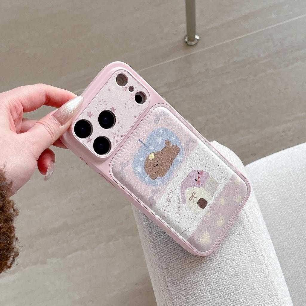 Cute Cartoon Leather Puppy Case for iPhone 16/17 Pro Max and Compatible with iPhone 15/14
