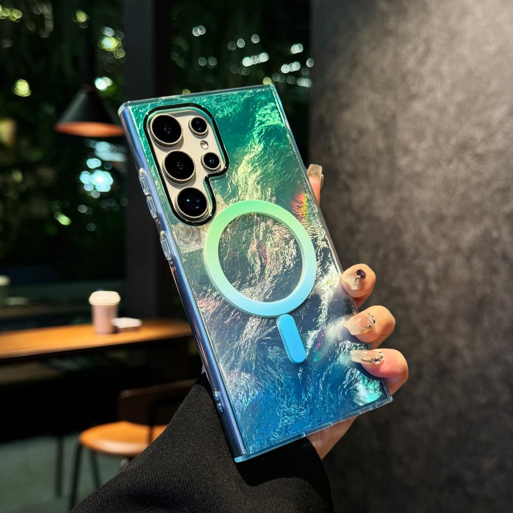Applicable To Samsung S25 Ultra Mobile Phone Case New S24FE Glacier Pattern Gradient Wireless Magnetic Absorption S23plus Protection Case