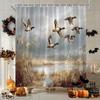Rustic Duck Shower Curtain Mallard Flying Over Wetland Scene Polyester Bath Curtain With 12 Hooks For Nature Decor