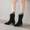 Krazing Pot Cow Suede Nubuck Winter Round Toe Modern Boots Med Heels Slip On Five-Star Decoration Women Mid-calf Boots