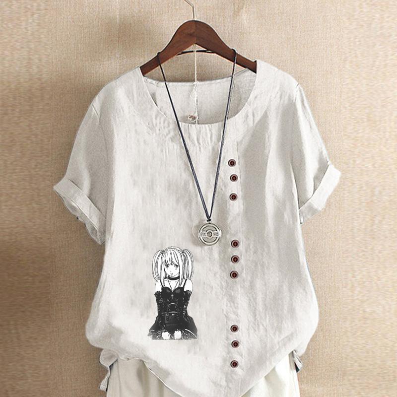 Women's Fashion Cool Girl Print Short Sleeve T-shirt Loose Cotton Shirt Casual Loose Summer Blouse Tops Plus Size