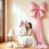 5-teiliges DIY-Schleifen-Geburtstags-Hintergrunddekorations-Ballonset Enthält 40 Zoll Cremeweiße Zahlen-Folienballons 0-9 Hellrosa Schleifen-Ballons mit